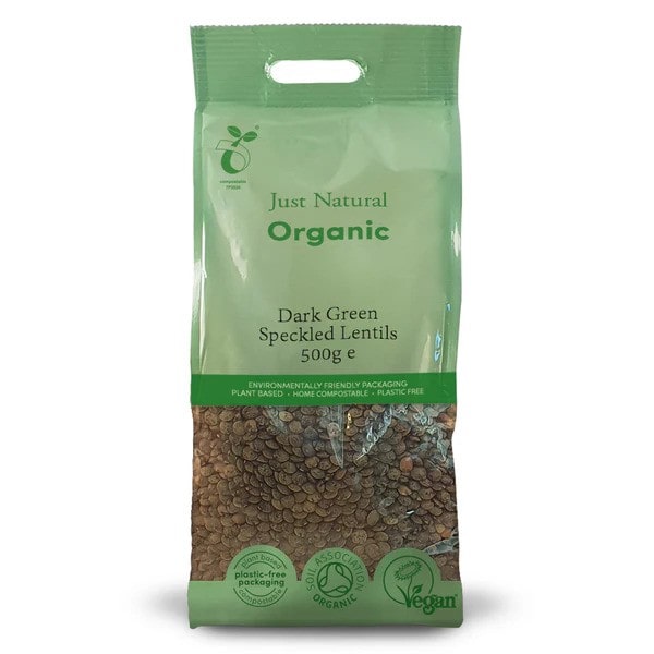 Just natural dark green speckled lentils